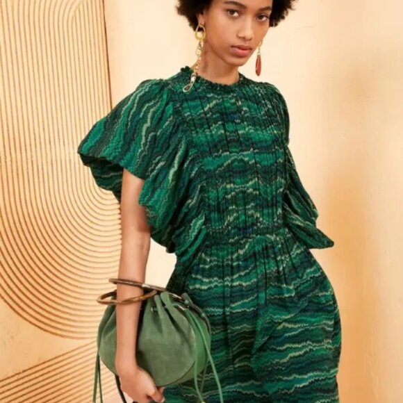 NWT ULLA JOHNSON Silk Ilaria Midi Dress in Peacock XS $850 - Picture 8 of 11